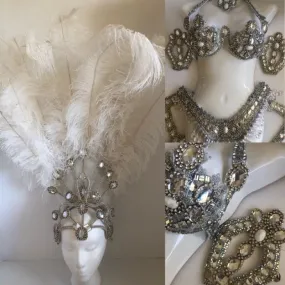 Branco Brilho Eterno Plumes Bikini Samba Costume