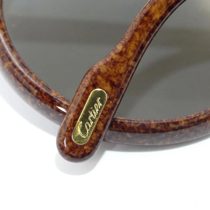 Cartier Cabriolet Round Brown 22K Gold Sunglasses Circa 1991