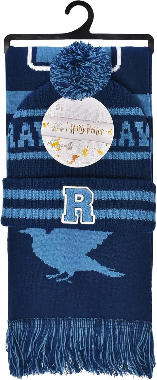 Concept One unisex-adult Harry Potter Beanie Hat and Scarf Set, Hogwarts Collegiate Winter Knit Cap With Cuff and Pom