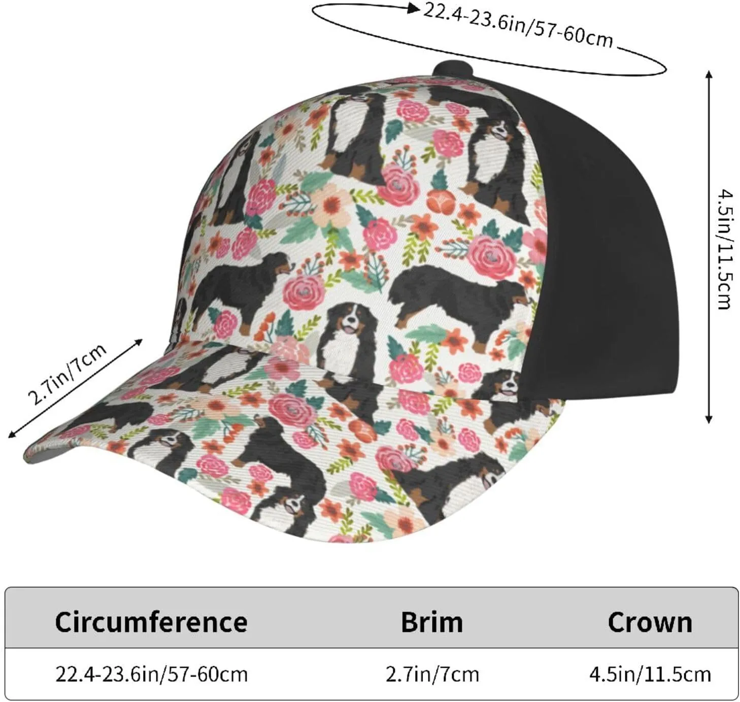 Cute Dog Lovers Flowers Florals Print Baseball Caps Adjustable Curved Brim Sun Baseball Hat for Women Men