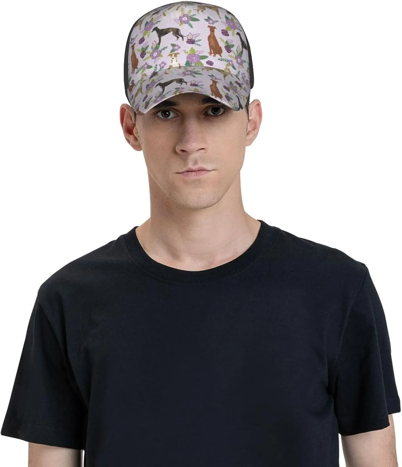 Cute Dog Lovers Flowers Florals Print Baseball Caps Adjustable Curved Brim Sun Baseball Hat for Women Men