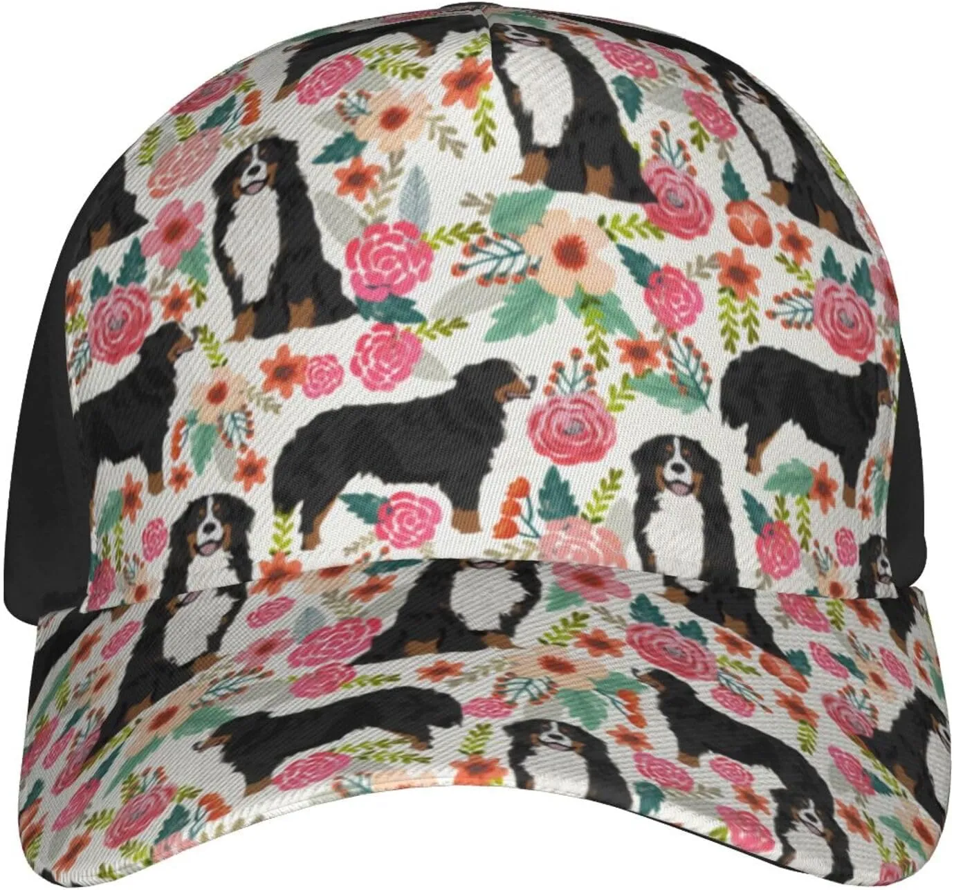 Cute Dog Lovers Flowers Florals Print Baseball Caps Adjustable Curved Brim Sun Baseball Hat for Women Men