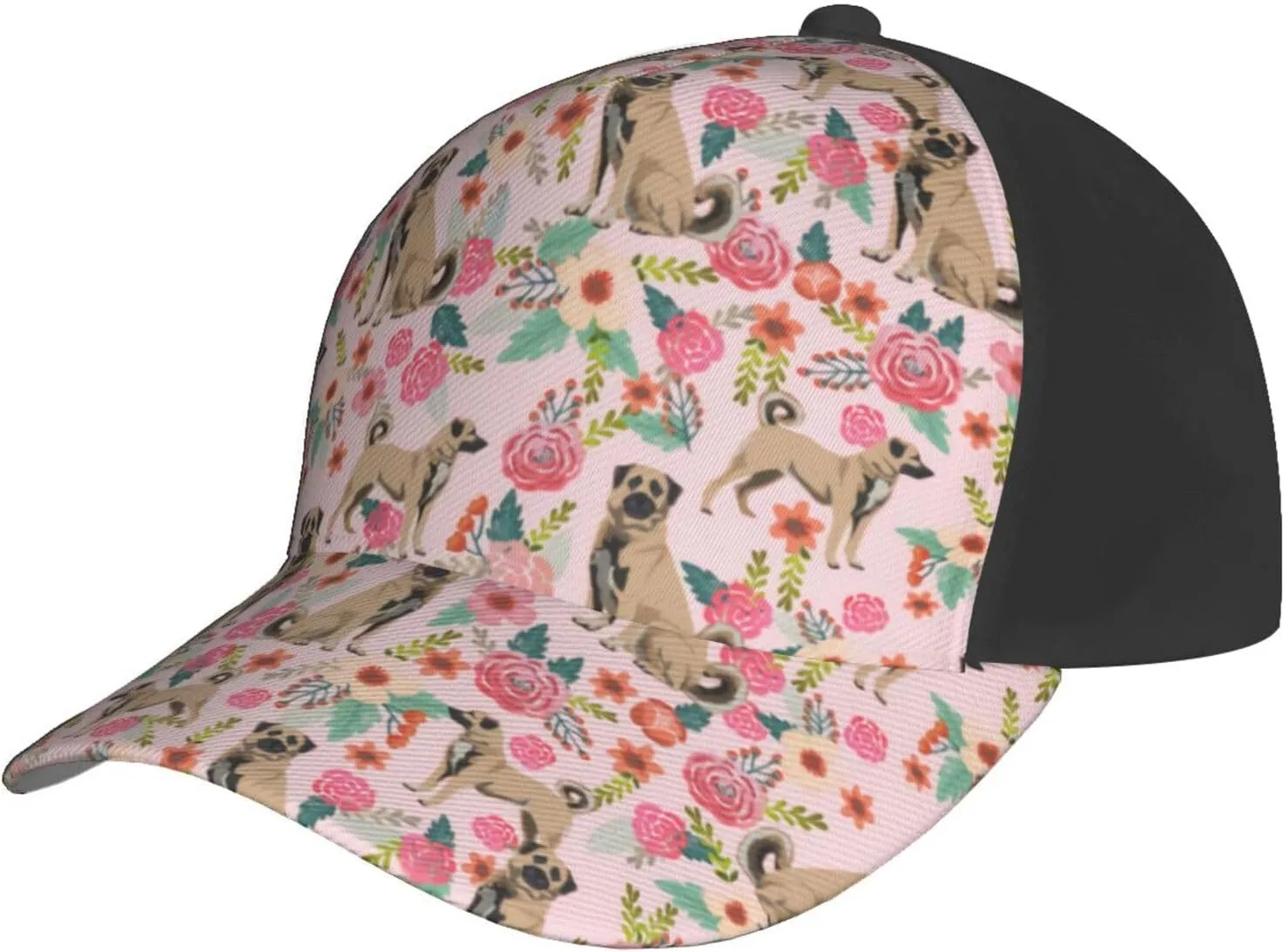 Cute Dog Lovers Flowers Florals Print Baseball Caps Adjustable Curved Brim Sun Baseball Hat for Women Men