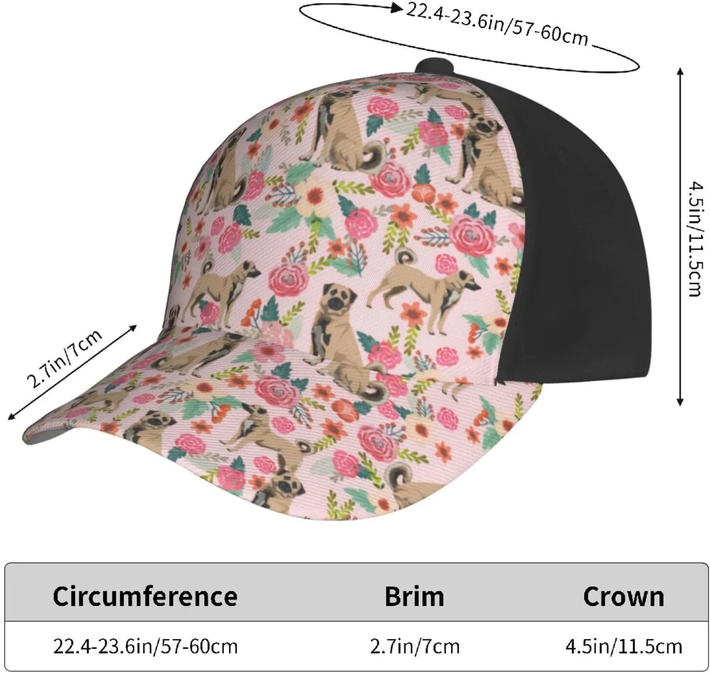 Cute Dog Lovers Flowers Florals Print Baseball Caps Adjustable Curved Brim Sun Baseball Hat for Women Men