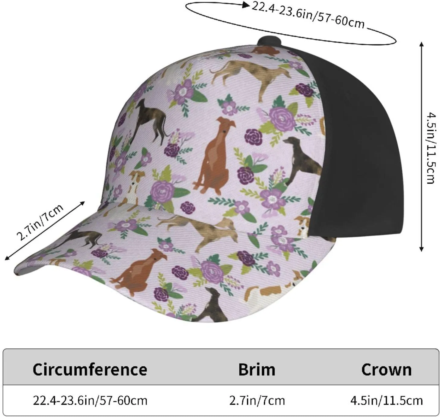 Cute Dog Lovers Flowers Florals Print Baseball Caps Adjustable Curved Brim Sun Baseball Hat for Women Men