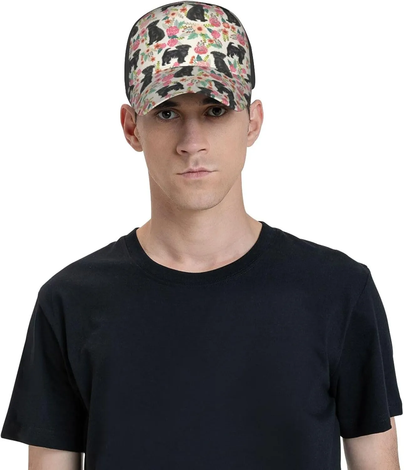 Cute Dog Lovers Flowers Florals Print Baseball Caps Adjustable Curved Brim Sun Baseball Hat for Women Men
