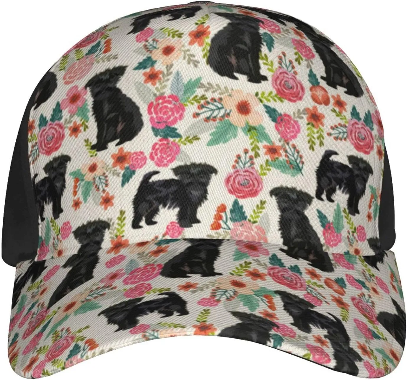 Cute Dog Lovers Flowers Florals Print Baseball Caps Adjustable Curved Brim Sun Baseball Hat for Women Men