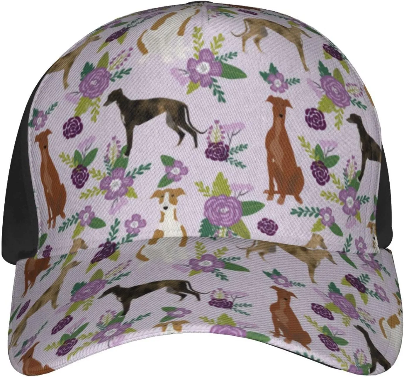 Cute Dog Lovers Flowers Florals Print Baseball Caps Adjustable Curved Brim Sun Baseball Hat for Women Men