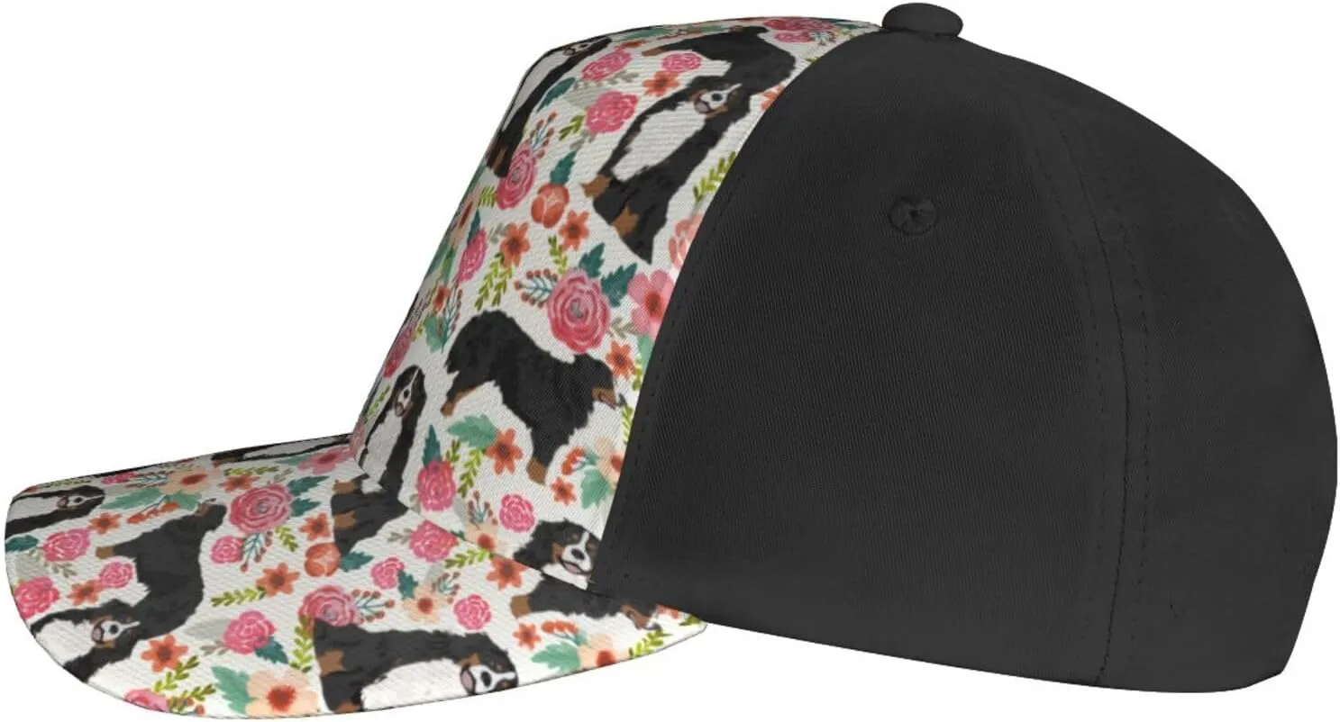 Cute Dog Lovers Flowers Florals Print Baseball Caps Adjustable Curved Brim Sun Baseball Hat for Women Men