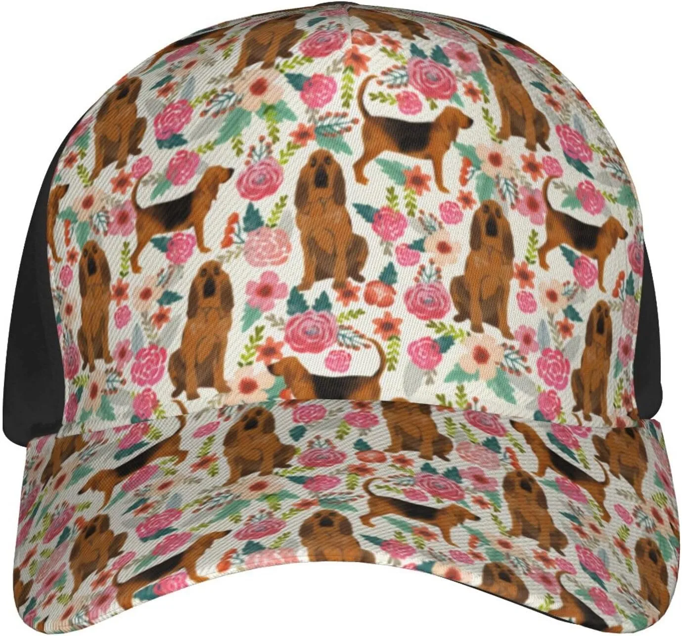 Cute Dog Lovers Flowers Florals Print Baseball Caps Adjustable Curved Brim Sun Baseball Hat for Women Men