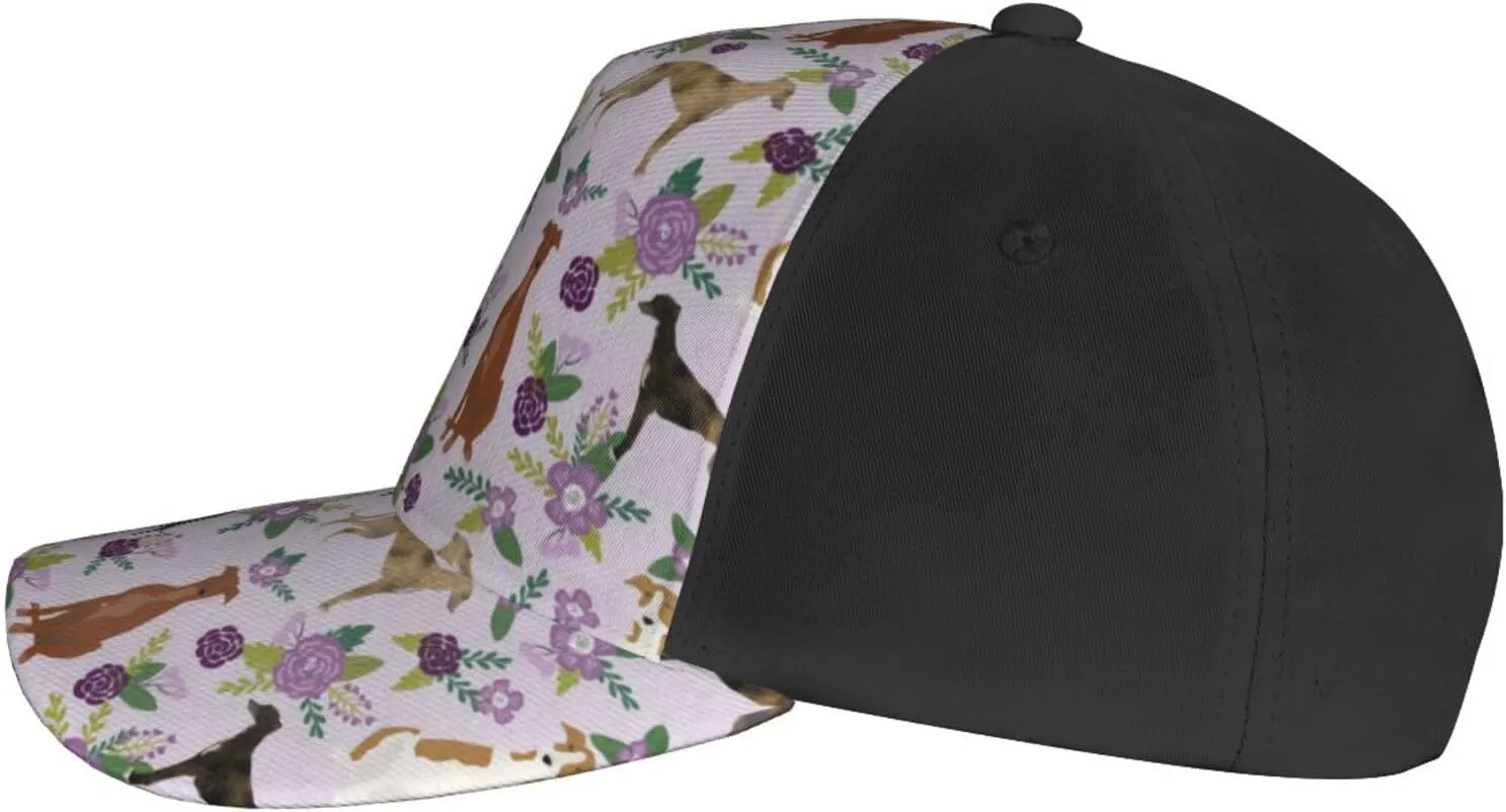 Cute Dog Lovers Flowers Florals Print Baseball Caps Adjustable Curved Brim Sun Baseball Hat for Women Men