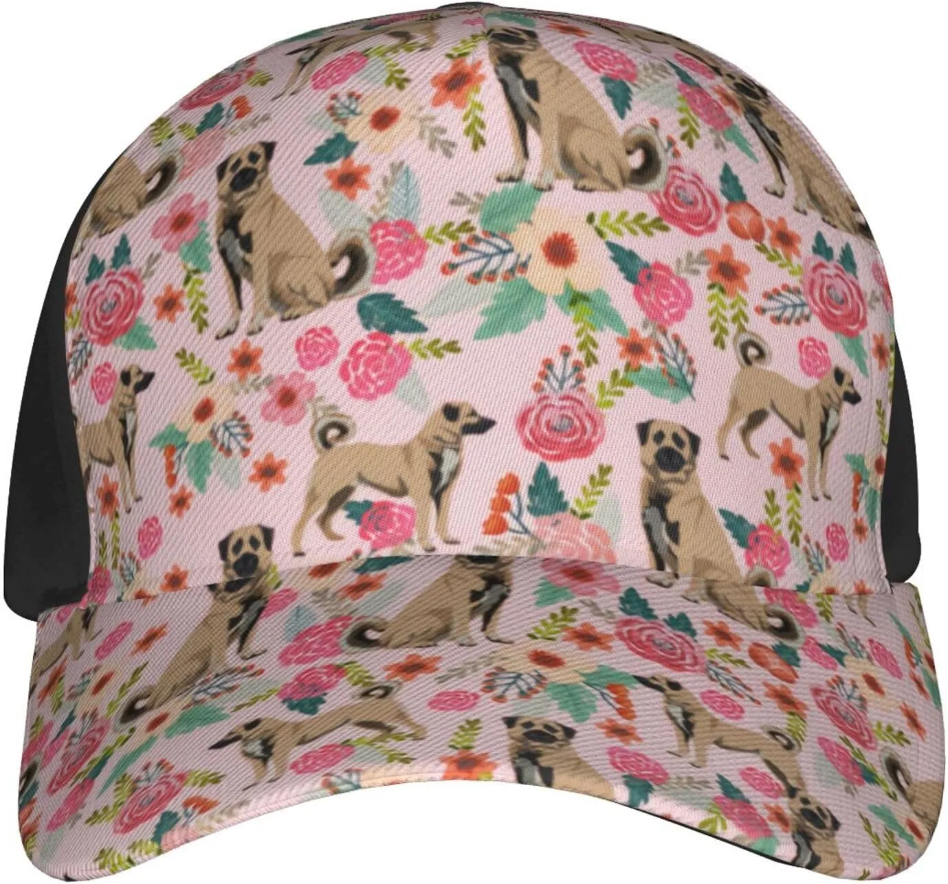 Cute Dog Lovers Flowers Florals Print Baseball Caps Adjustable Curved Brim Sun Baseball Hat for Women Men