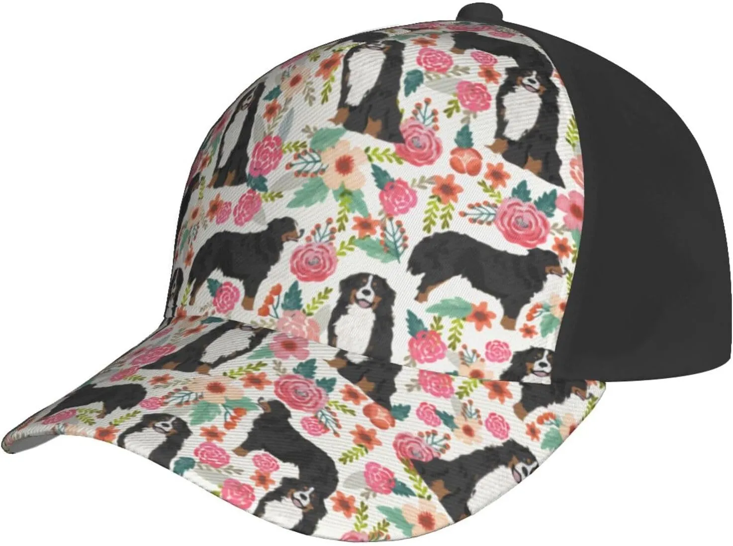 Cute Dog Lovers Flowers Florals Print Baseball Caps Adjustable Curved Brim Sun Baseball Hat for Women Men