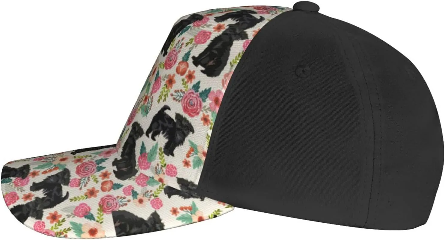 Cute Dog Lovers Flowers Florals Print Baseball Caps Adjustable Curved Brim Sun Baseball Hat for Women Men