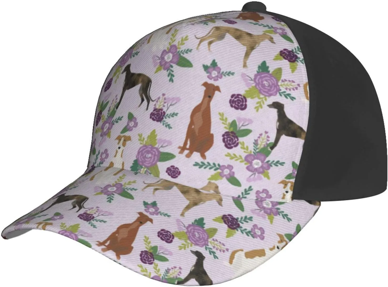 Cute Dog Lovers Flowers Florals Print Baseball Caps Adjustable Curved Brim Sun Baseball Hat for Women Men