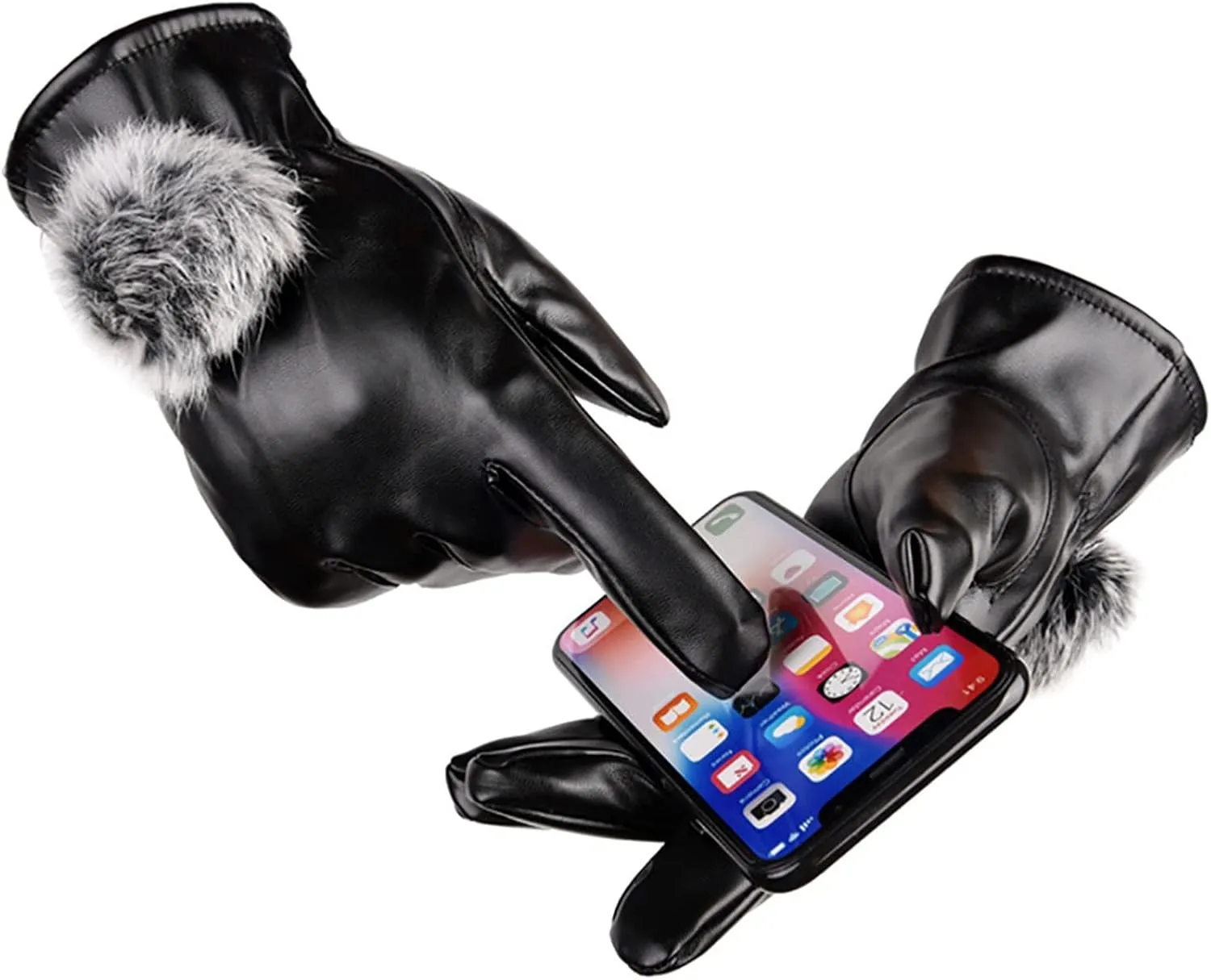 Faux Leather Gloves for Women Winter Warm Touchscreen Texting Fleece Lined Driving Motorcycle Dress Gloves