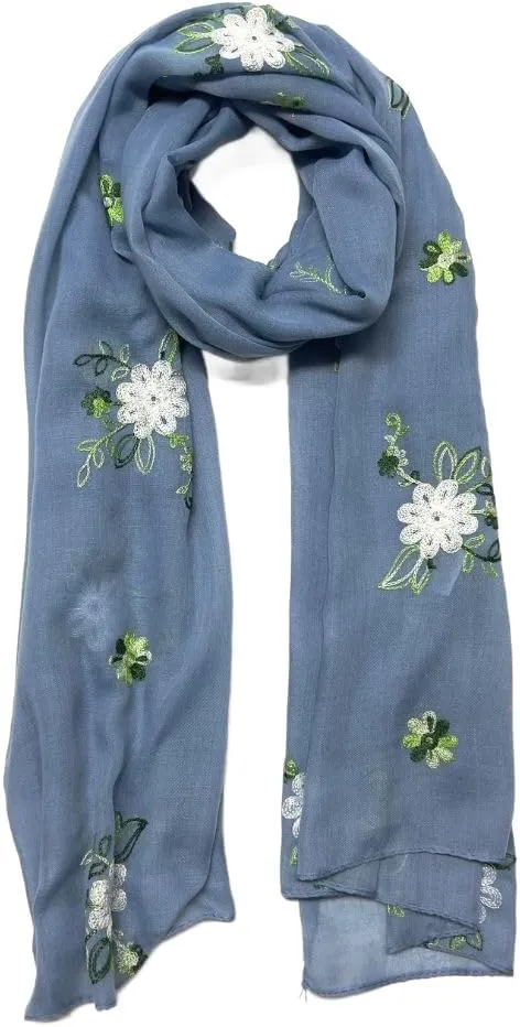 Humble Hilo Embroidered Floral Scarves Elegant Lightweight Colorful Shawl Wrap Scarf for Women