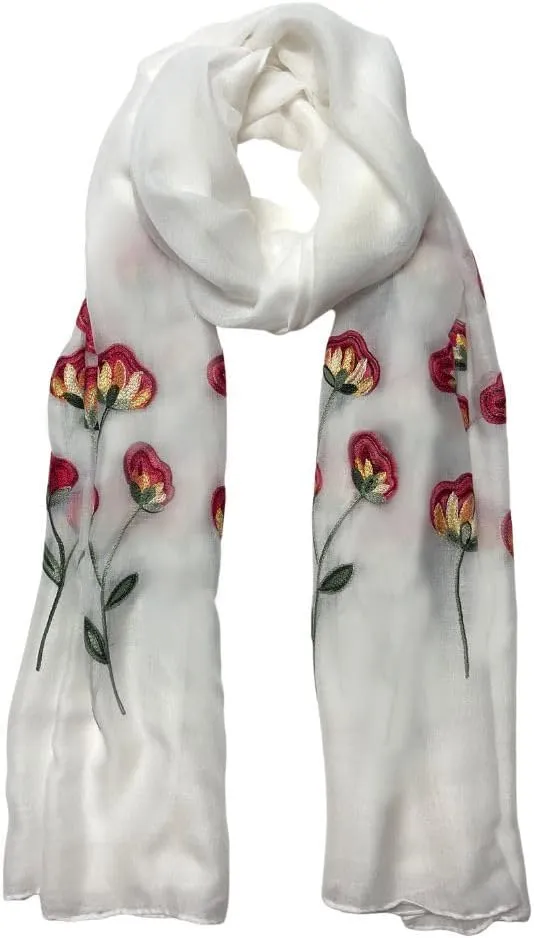 Humble Hilo Embroidered Floral Scarves Elegant Lightweight Colorful Shawl Wrap Scarf for Women