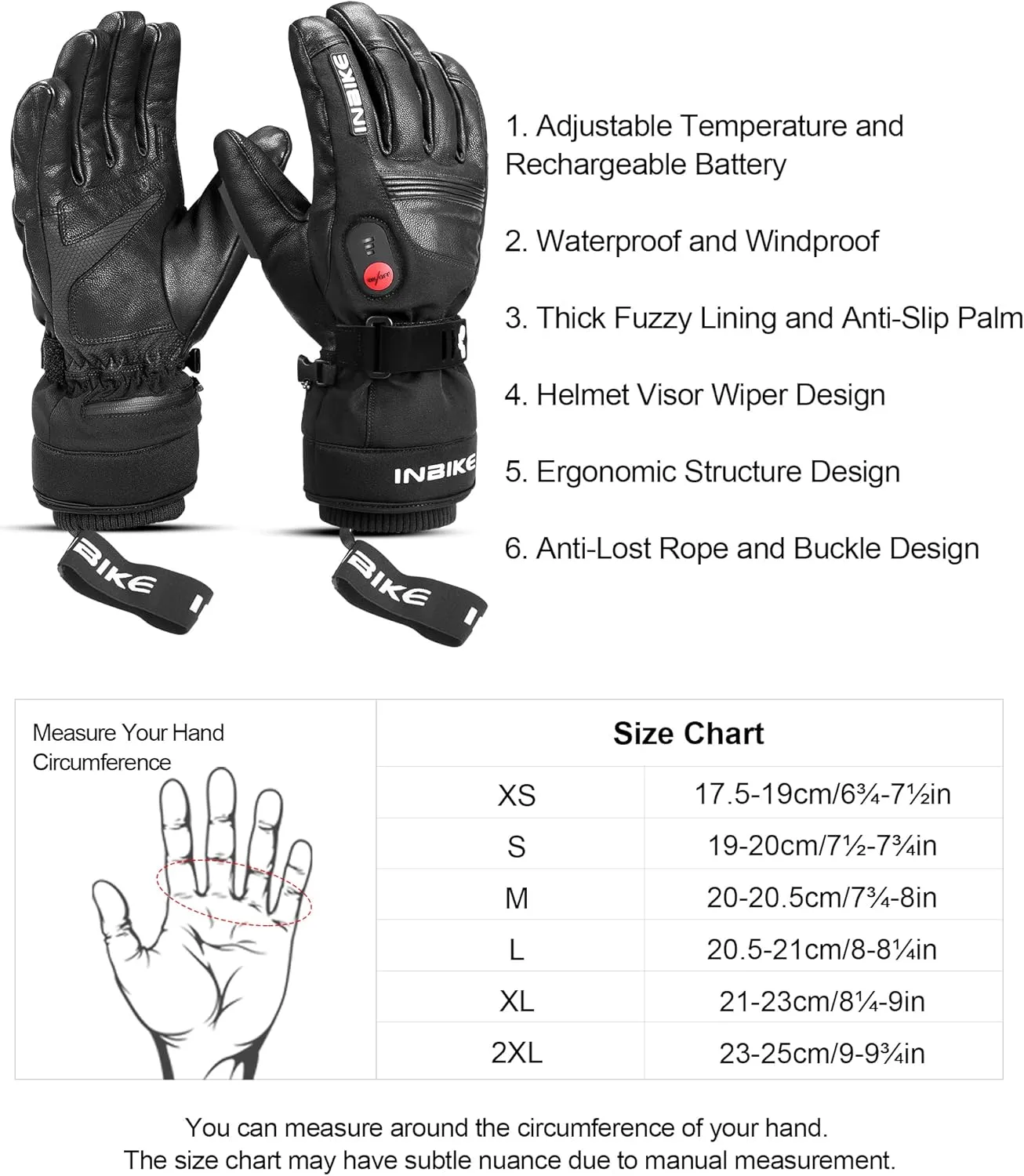 KUTOOK Heated Gloves with 7.4V Battery 22.2WH Made of Goatskin Leather for Motorcycle Skiing Snowboarding Works up to 2.5-5 Hours