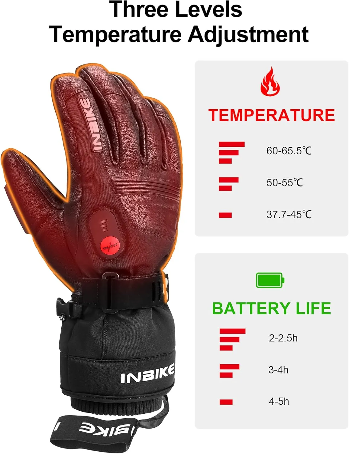 KUTOOK Heated Gloves with 7.4V Battery 22.2WH Made of Goatskin Leather for Motorcycle Skiing Snowboarding Works up to 2.5-5 Hours