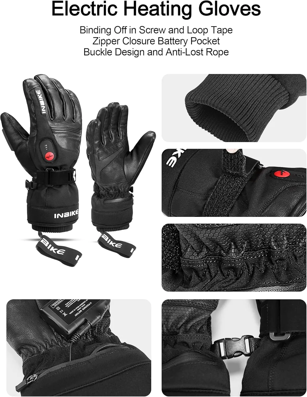 KUTOOK Heated Gloves with 7.4V Battery 22.2WH Made of Goatskin Leather for Motorcycle Skiing Snowboarding Works up to 2.5-5 Hours