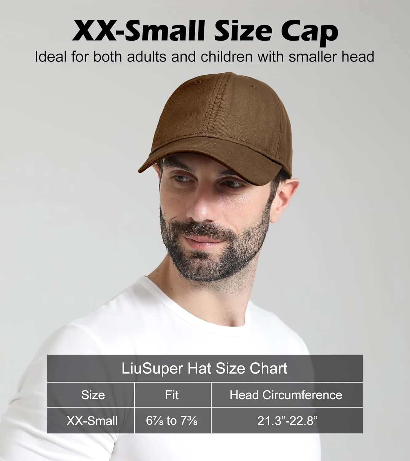 LiuSuper Hats for Small Heads Men, Petite Baseball Caps for Women, XXS Adjustable Trucker Hat Dad Hat(21.3"-22.8", 54cm-58cm)
