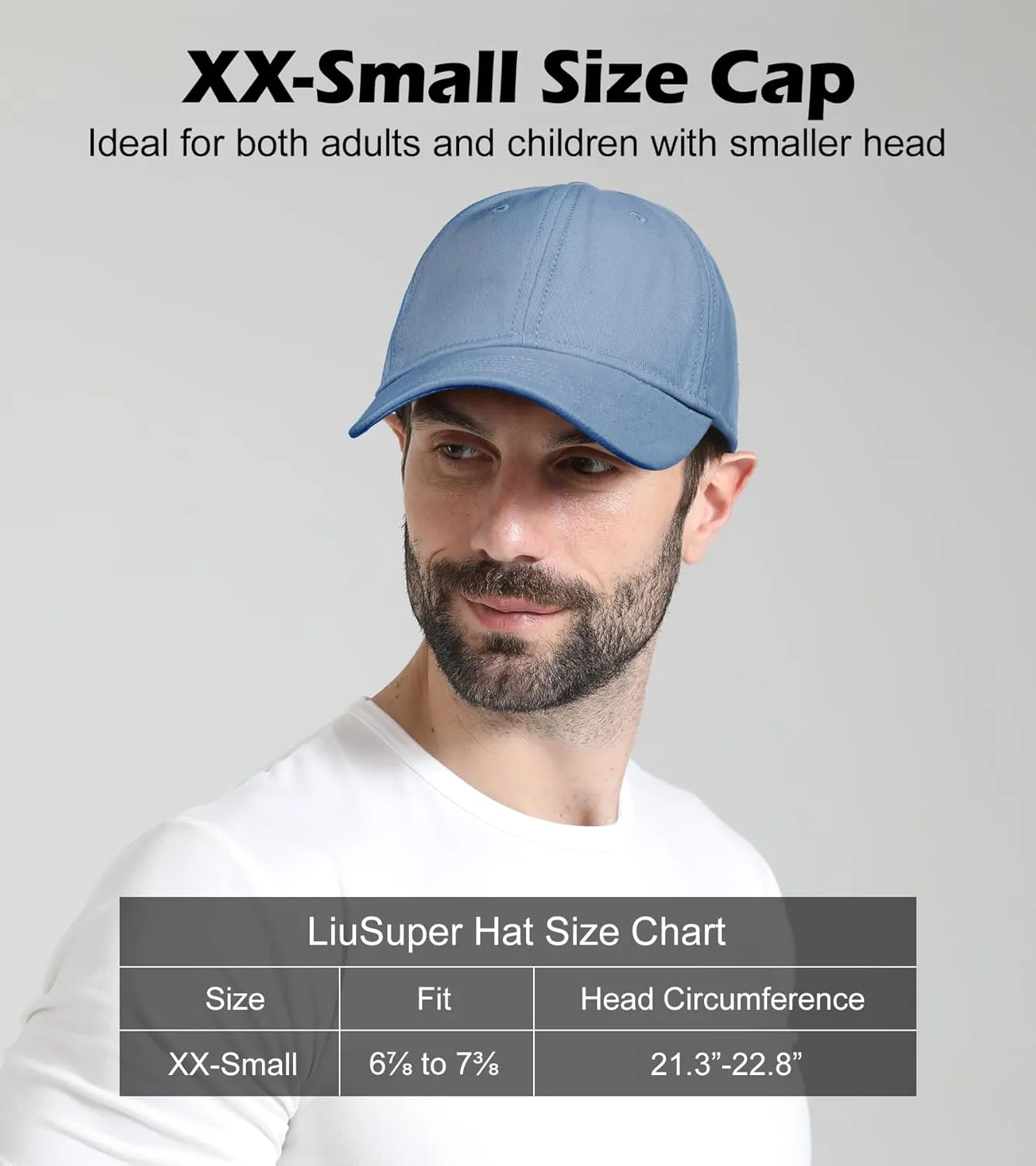LiuSuper Hats for Small Heads Men, Petite Baseball Caps for Women, XXS Adjustable Trucker Hat Dad Hat(21.3"-22.8", 54cm-58cm)