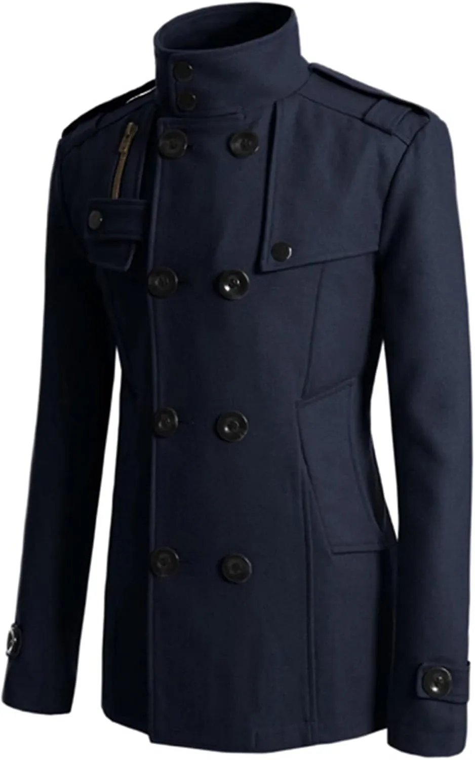 Maiyifu-GJ Men Double Breasted Wool Blend Pea Coat Winter Mid Long Windbreaker Overcoat Slim Fit Warm Trench Coat Outerwear