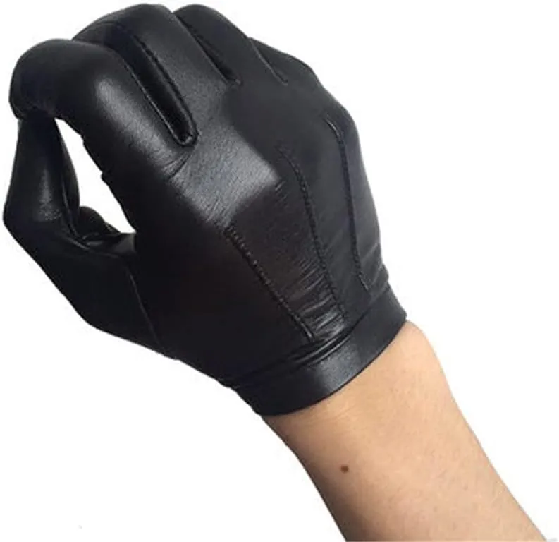 Men Unlined Wrist Button One Whole Piece Of Sheep Leather Touch Screen Winter Gloves (Black, Brown)