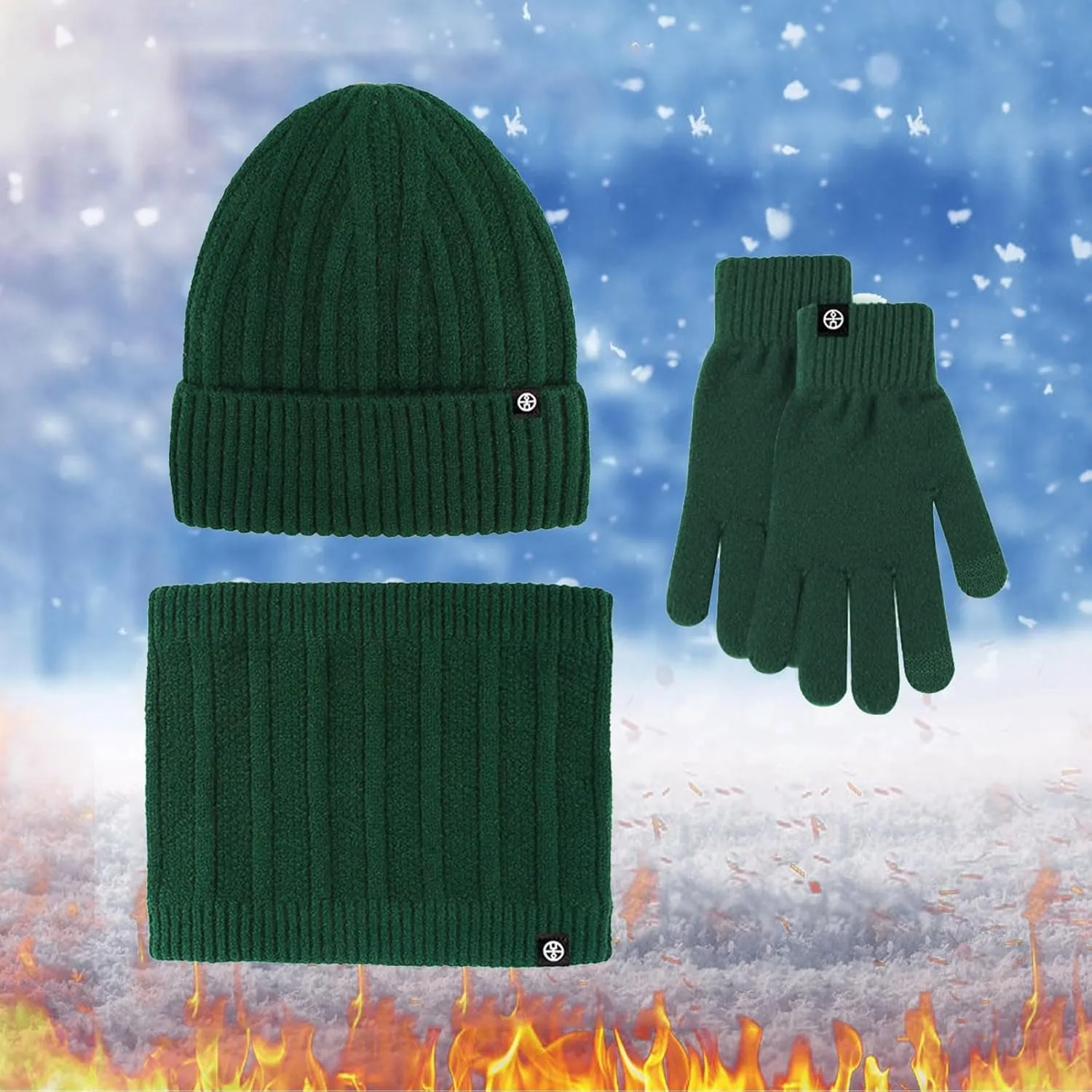Men Women Winter Hat Warmer Scarf Touchscreen Gloves Set Warmer Neck Thick Knit Hat Scarf Gloves Hat Set for Teen
