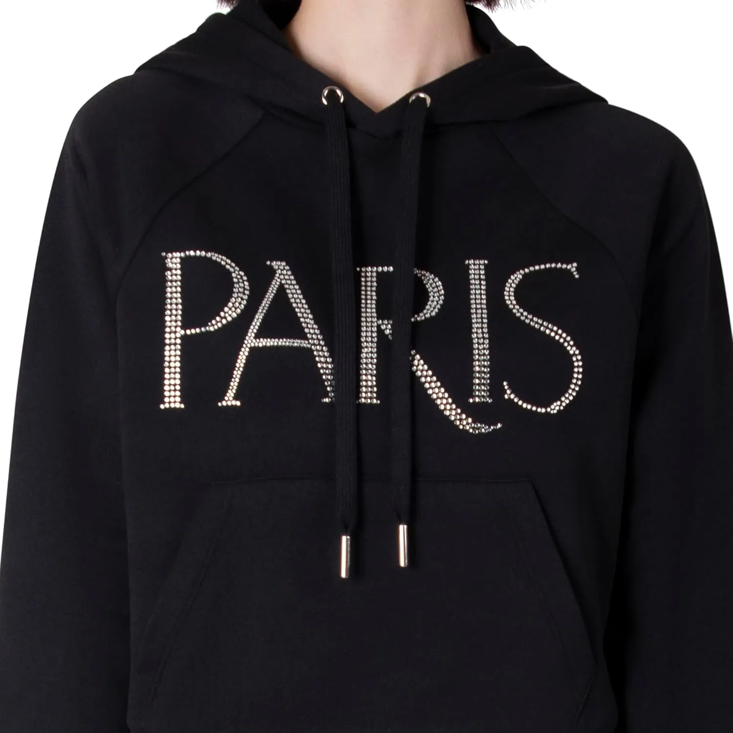 Paris Hilton Women's Embellished PARIS Pullover Sweatshirt Hoodie, Black