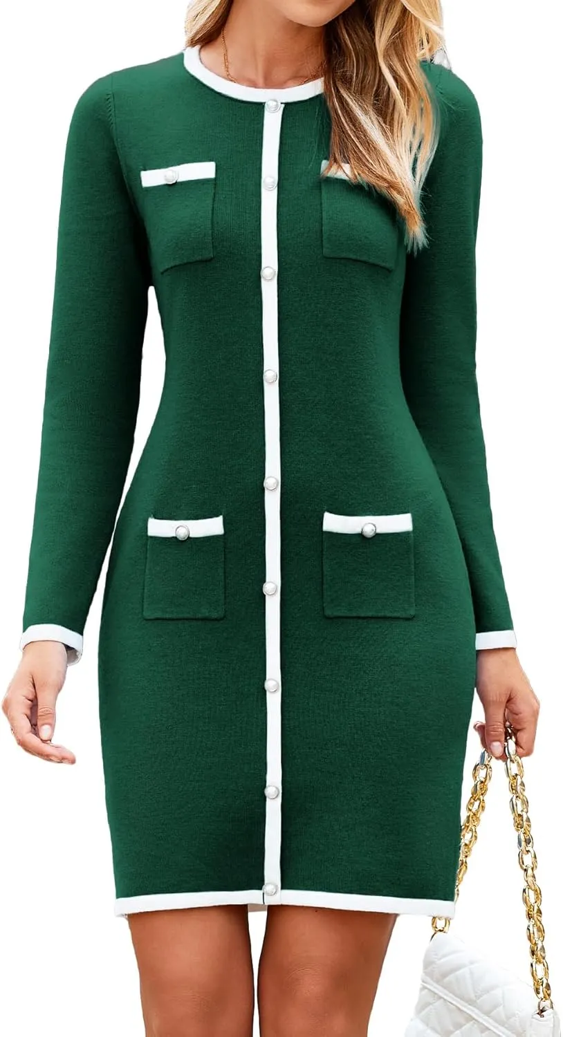 Simplee Womens Fall Winter Sweater Dress Long Sleeve Mini Dress Casual Knitted Bodycon Short Party Dress