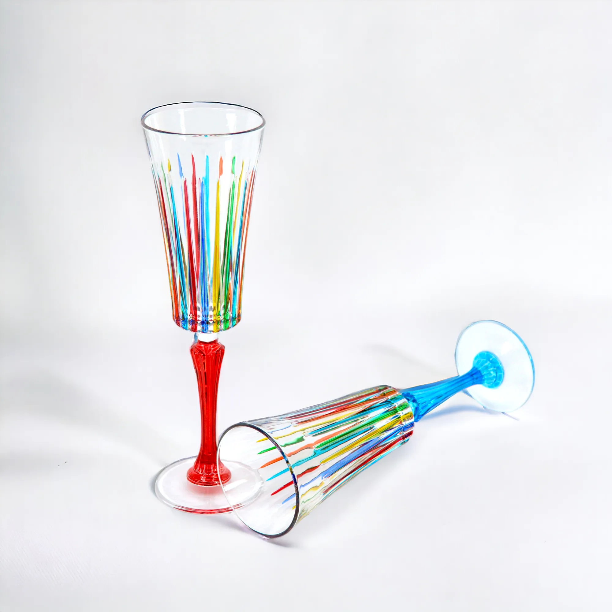 Timeless Champagne Glasses, Set of 2, Hand-Painted Italian Crystal