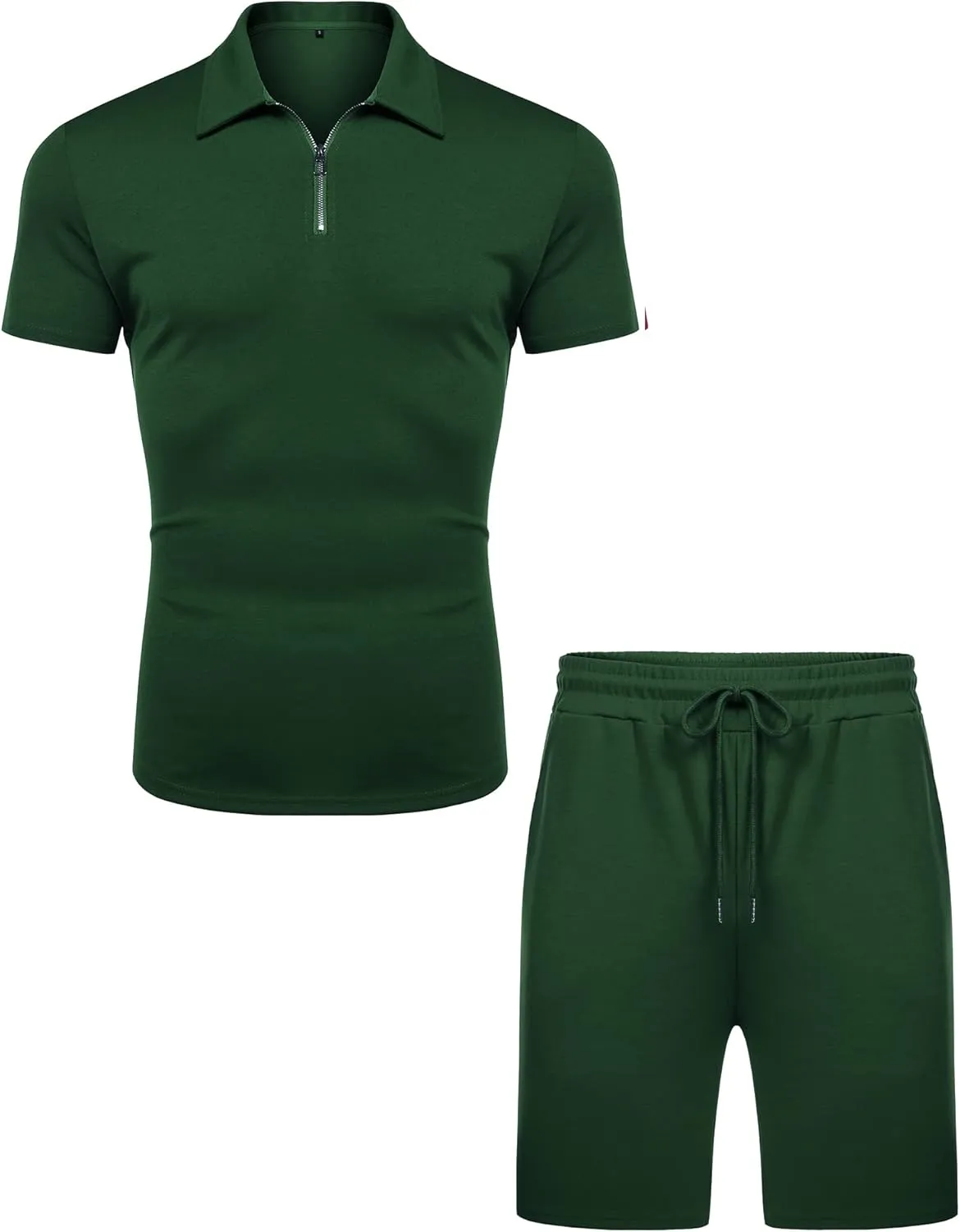URRU Mens Short Sleeve Casual Polo Shirt and Shorts Sets Two Piece Summer Outfits Zip Polo Tracksuit Set for Men S-XXL