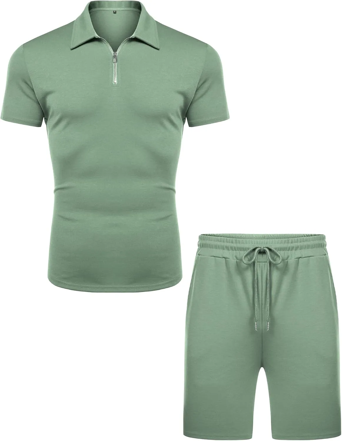 URRU Mens Short Sleeve Casual Polo Shirt and Shorts Sets Two Piece Summer Outfits Zip Polo Tracksuit Set for Men S-XXL