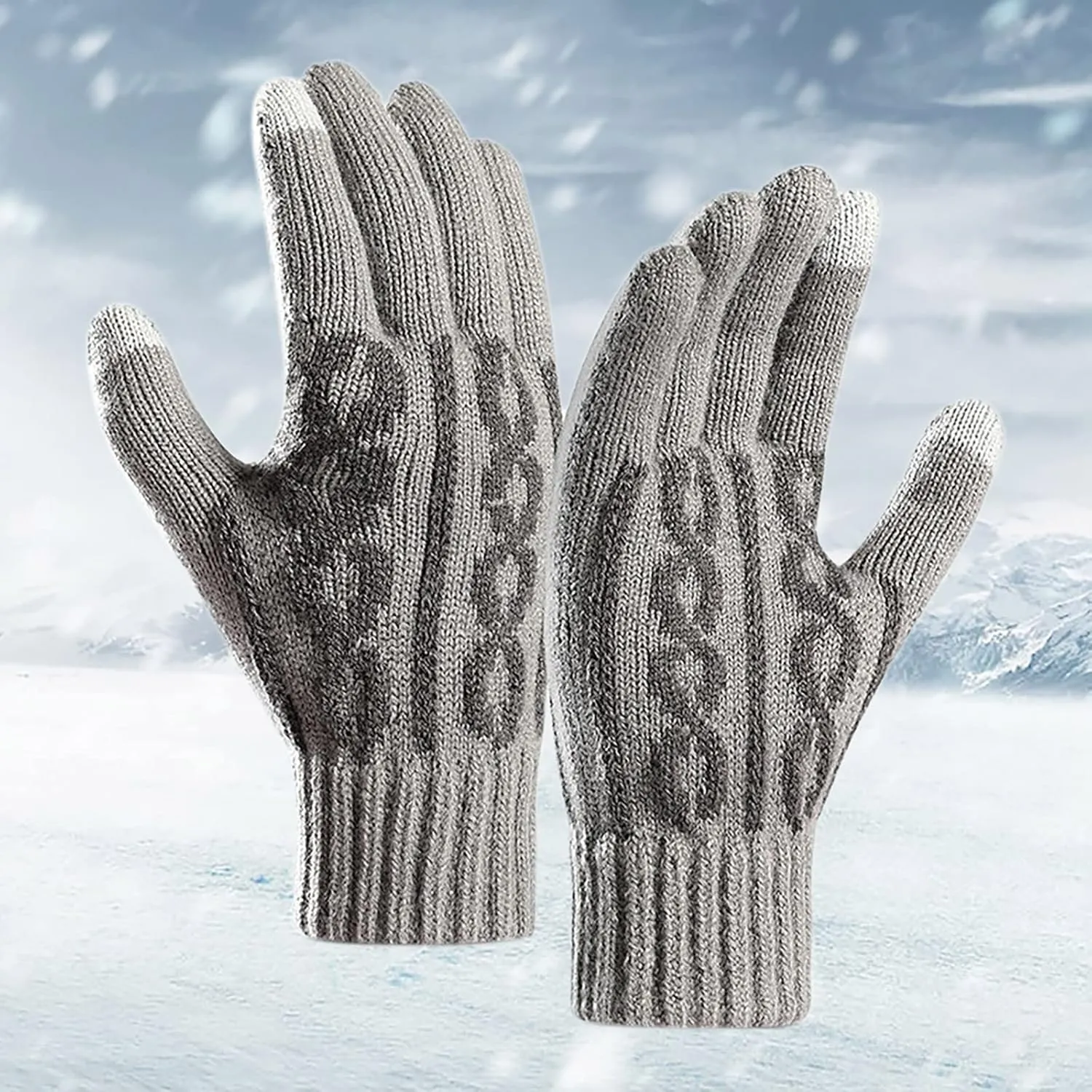 Winter Gloves for Men Women Touchscreen Cold Weather Warm Knit Snow Glove with Soft Lined for Hiking