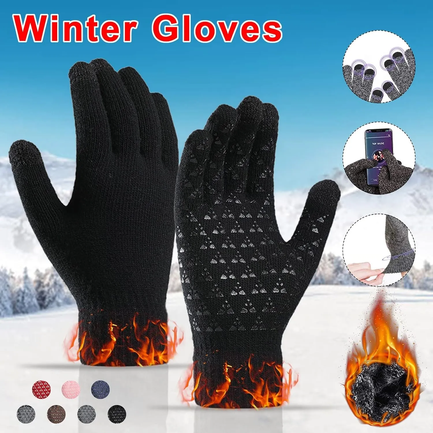 Winter Gloves,Thermal Knit Lining Full Fingers Touch Screen Warming Gloves for Kids Driving Hiking Cold Weather