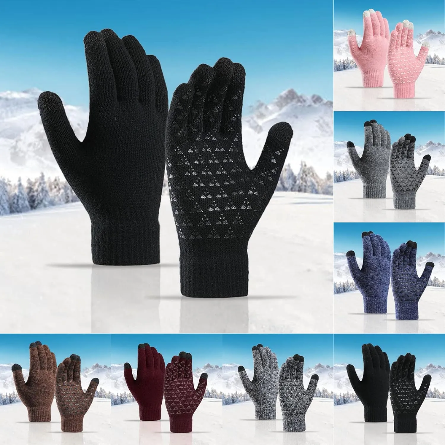 Winter Gloves,Thermal Knit Lining Full Fingers Touch Screen Warming Gloves for Kids Driving Hiking Cold Weather
