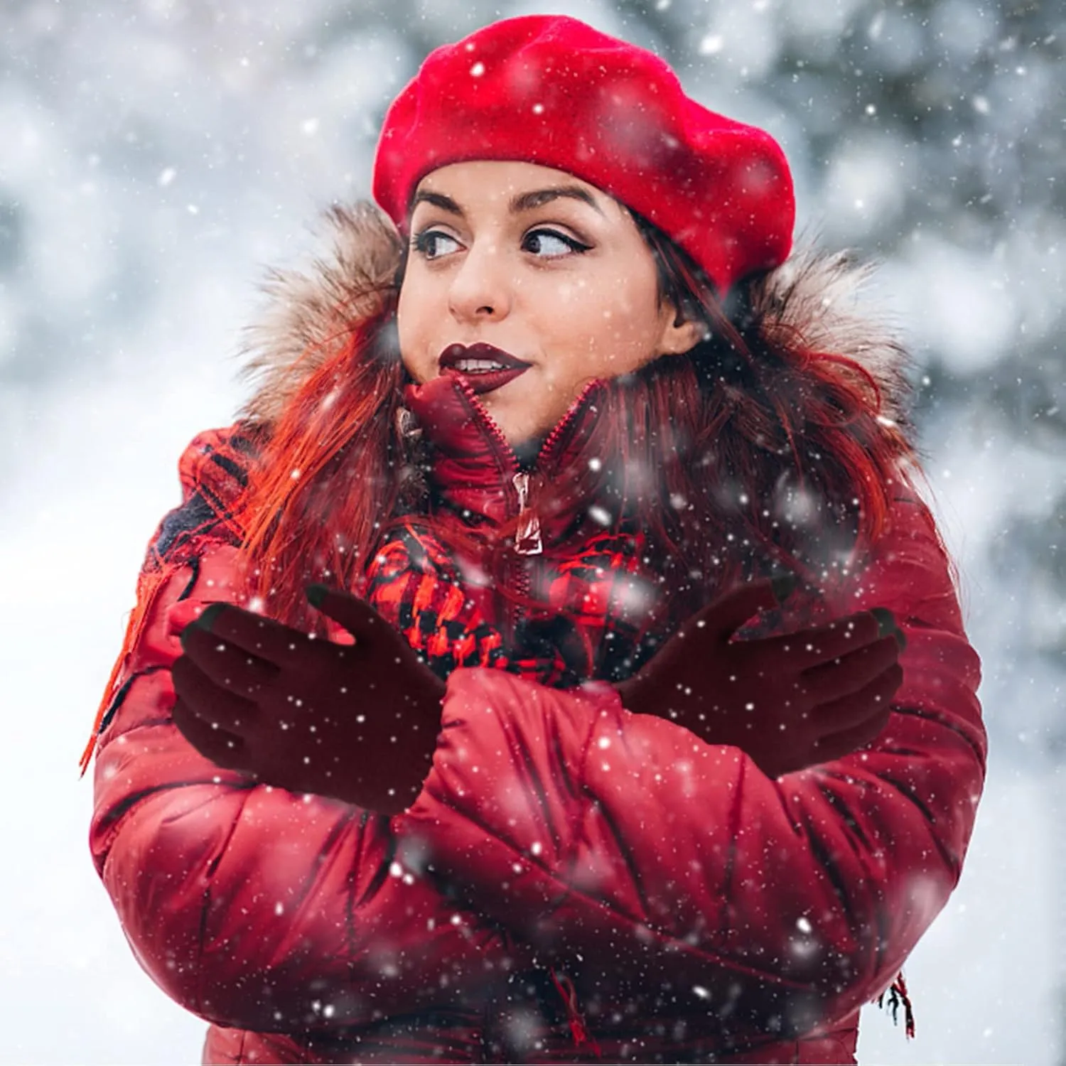 Winter Gloves,Thermal Knit Lining Full Fingers Touch Screen Warming Gloves for Kids Driving Hiking Cold Weather