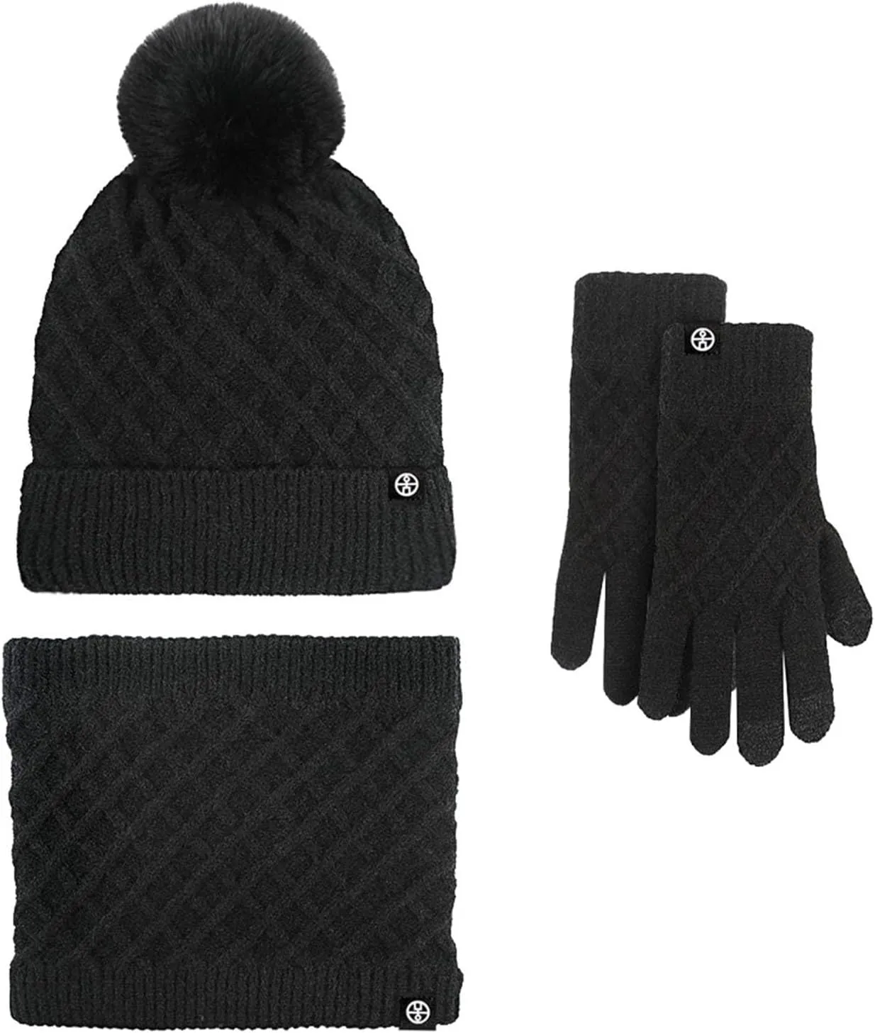 Women Winter Hat Warmer Scarf Touchscreen Gloves Set Warmer Neck Thick Knit Hat Set Gloves Scarf Set for Men