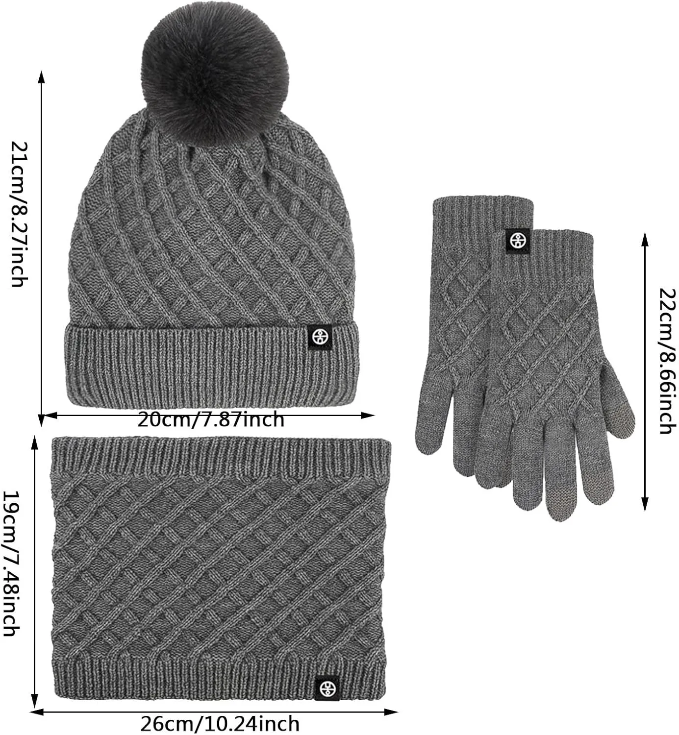 Women Winter Hat Warmer Scarf Touchscreen Gloves Set Warmer Neck Thick Knit Hat Set Gloves Scarf Set for Men