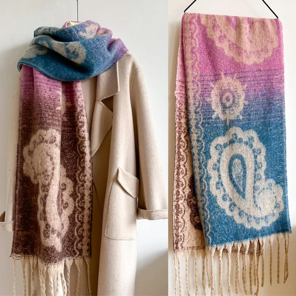 Women's Large Chunky Plaid Scarf Coloured Checked Oversized Scarf Tassel Soft Fall Winter Thick Warm Shawl