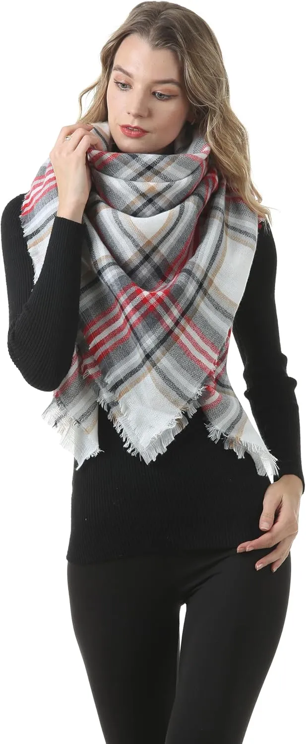 Women's Plaid Scarf Blanket Wrap Oversized Chunky Scarves Tartan Shawls