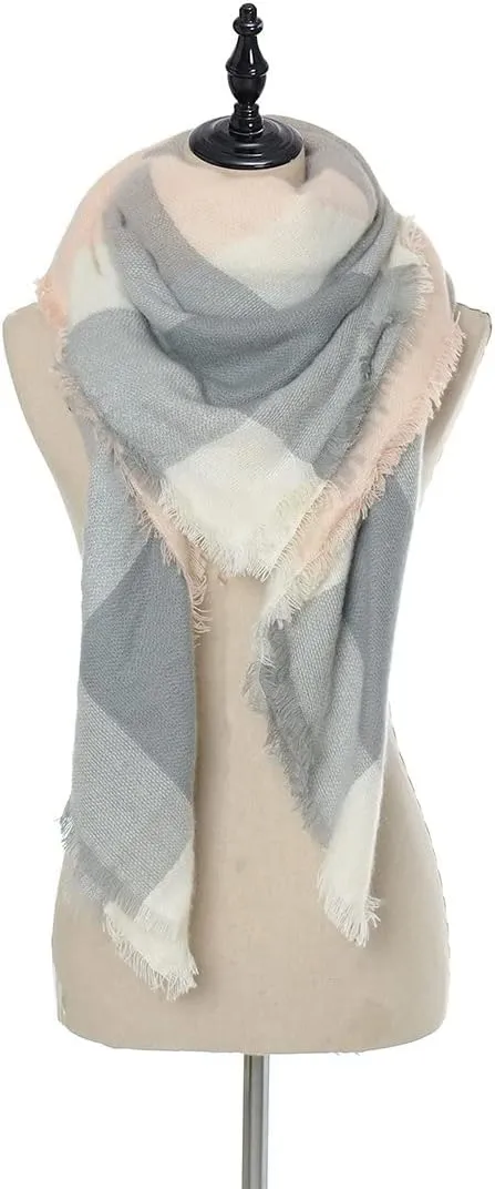 Women's Plaid Scarf Blanket Wrap Oversized Chunky Scarves Tartan Shawls
