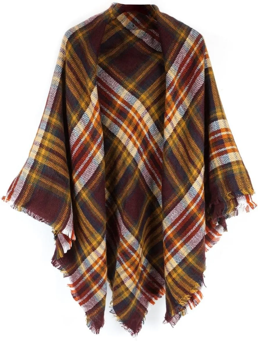 Women's Plaid Scarf Blanket Wrap Oversized Chunky Scarves Tartan Shawls