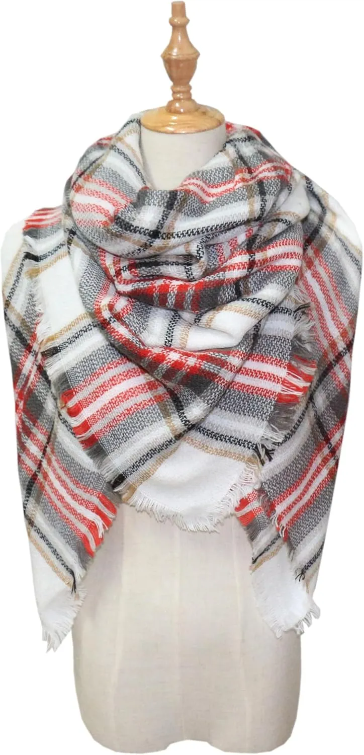 Women's Plaid Scarf Blanket Wrap Oversized Chunky Scarves Tartan Shawls