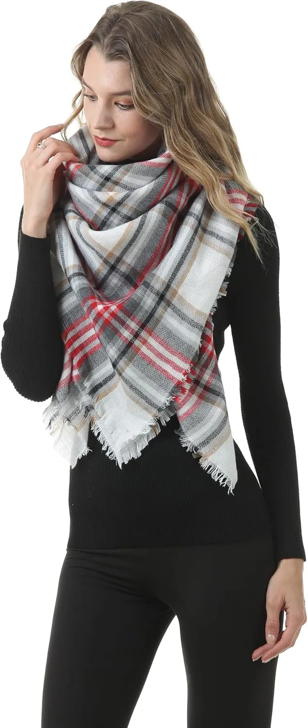 Women's Plaid Scarf Blanket Wrap Oversized Chunky Scarves Tartan Shawls