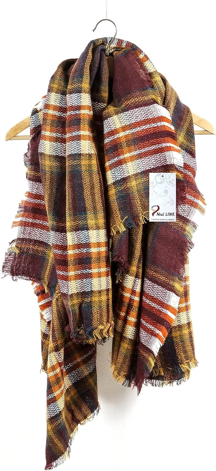 Women's Plaid Scarf Blanket Wrap Oversized Chunky Scarves Tartan Shawls