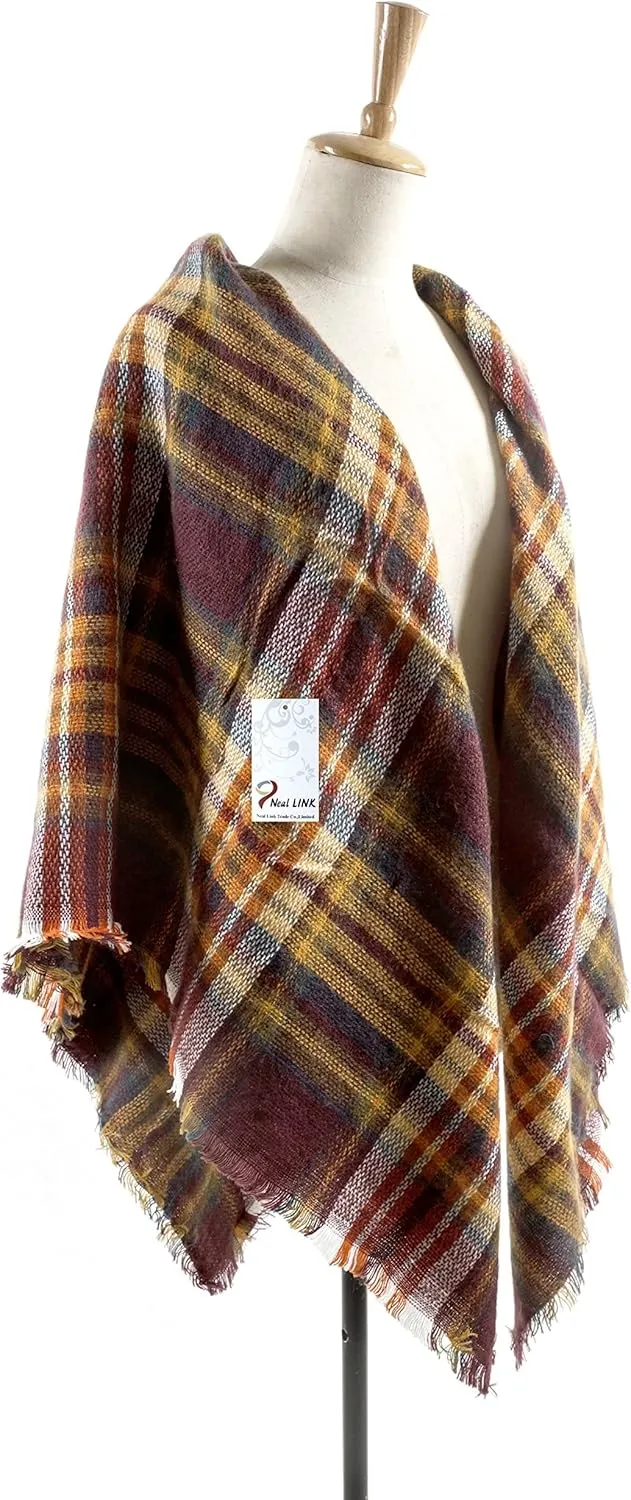 Women's Plaid Scarf Blanket Wrap Oversized Chunky Scarves Tartan Shawls
