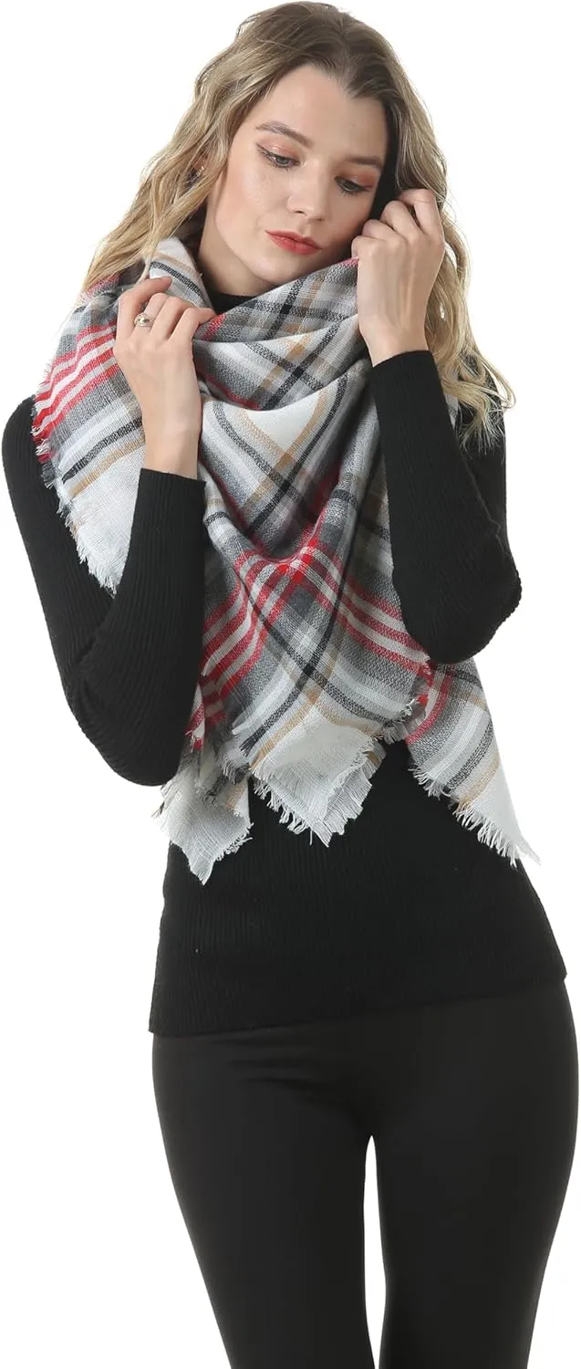 Women's Plaid Scarf Blanket Wrap Oversized Chunky Scarves Tartan Shawls